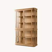 Vitrine haute élégante et moderne en verre noir à 2 portes avec côtés en verre incurvé et bordure d'étagère dorée pour salon, personnalisable OEM