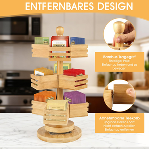 Tea Bag Organizer Wood Holder Coffee Box 9 Compartments Three-Layer 360 Rotating <strong>Carousel</strong> Rack Desktop <strong>Kitchen</strong> Office Stand - Product Image 6