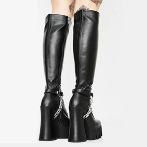 Bottes à plateforme pour femme, style chaîne, pour l'hiver et l'automne, hauteur genou, semelle épaisse, sexy, très haute, à plateforme épaisse - Product Image 4