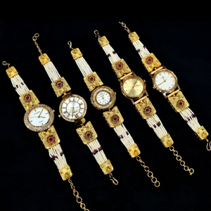 11397 ผู้หญิงนาฬิกาควอทซ์โทนสีทองนาฬิกาข้อมือประดับลูกปัดหน้าปัดรูปไข่ตัวเลขโรมันสร้อยข้อมือนาฬิกาสไตล์ลำลองหรูหรา - Product Image 1