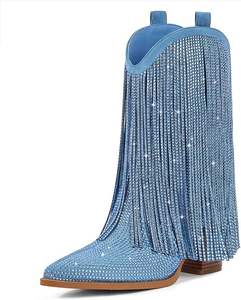 <span class=keywords><strong>Stivali</strong></span> da <span class=keywords><strong>Cowboy</strong></span> Alti da <span class=keywords><strong>Donna</strong></span>, Stile Western con Strass e Nappe, Chiusura a Zip, Tomaia in Microfibra, Tacco Grosso 7,5 cm, Punta Affusolata - Product Image 3