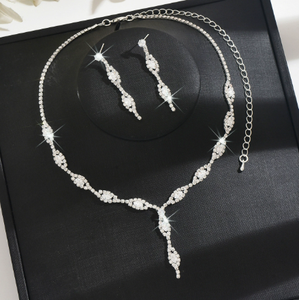 スタイリッシュな女性用ブライダルジュエリーセット、シルバー銅合金、パール、ラインストーン、ロマンチックなダイヤモンドアクセント、結婚式の贈り物に - Product Image 2