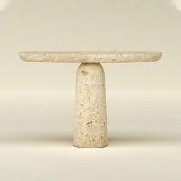 Table d'appoint moderne en marbre massif avec plateau arrondi et base massive pour salon - Dream Home