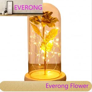 AI-309 Rose d'or préservée dans un dôme en verre avec lumière LED La Belle et la Bête Rose dans un verre Cadeaux de Saint Valentin - Product Image 1