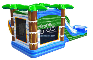 Combo de Tobogán Acuático y Castillo Inflable con Diseño de Palmeras, PVC Resistente al Agua para Niños, Diversión de Verano en la Playa o Jardín, Paredes de Malla Seguras - Product Image 2