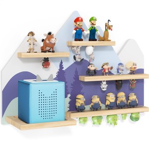Estante de Almacenamiento Multicapa de Madera Maciza de Estilo Europeo Personalizado FSC, Estante de Esquina Flotante Magnético Montado en la Pared para Tonies - Product Image 1