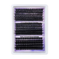Kit d'extension de cils de segment de curl CD prédécoupé outils de marque privée de cluster de bricolage avec cils de ruban d'éventail de cheveux synthétiques
