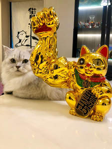 現代美術のおもちゃの家の装飾強い腕の筋肉が付いている幸運なプルタス猫クロームミラー面白い収納置物 - Product Image 5