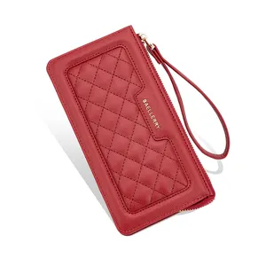 Baellerry Portefeuille en cuir PU pour téléphone portable, petit sac à main zippé, portefeuille en cuir long pour femmes branchées