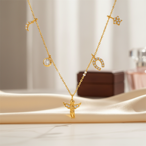 14K oro sólido último diseño Ángel Dios suerte encanto collar joyería fina para mujeres hecho en Turquía - Product Image 2