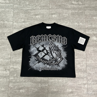 T-shirt graphique imprimé Jumbo, coupe ample et épaisse, avec broderie et patchs en strass pour homme