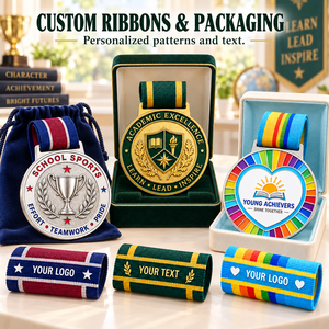Custom School and Kids Achievement Enamel Medals for Academic Excellence and Student Sports Awards with Personalized <b>Ribbons</b> - Product Image 2
