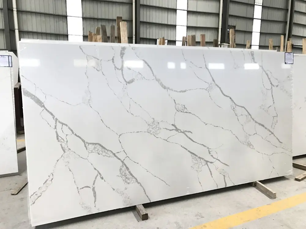 3200x1600 Carrara taplak meja Calacatta batu kuarsa atas meja Calacatta putih buatan kuarsa ukuran besar lembaran kuarsa