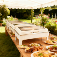 Matériel de restauration : Réchauds de buffet blancs et dorés, ensemble de réchauds de buffet hydrauliques en acier inoxydable pour traiteur
