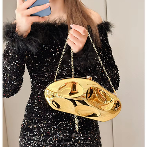 现货批发奢华设计师风格女装新款离合器不规则PVC时尚晚装包钱包金属链手提包 - Product Image 4