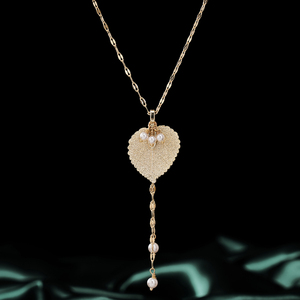 Collar con Colgante de Hoja de Bodhi Natural 2026, Borla, Perla de Imitación, <span class=keywords><strong>Cadena</strong></span> Chapada en Oro de 18K - Product Image 3