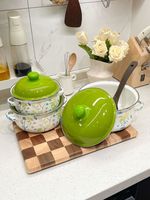 Marmite en émail métallique épaissie classique pour la cuisine, idéale pour la cuisson des nouilles, du lait chaud et des ragoûts, usage domestique