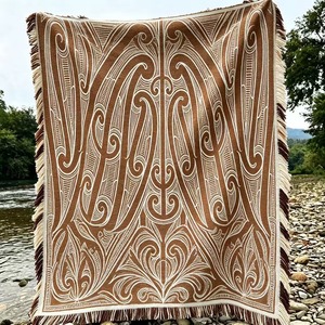Coperta in Maglia di Poliestere e Cotone con Basso MOQ |   Coperta Multifunzionale con Motivo <span class=keywords><strong>Koru</strong></span> Marrone Moka e Nappe - Product Image 2