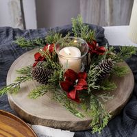 Weihnachtliche Kiefern-Kerzenringe und -Kränze, Mini-Kiefernkerzenhalter-Girlande für Weihnachten, Feiertage, Kirche, Zuhause und Tischdekoration