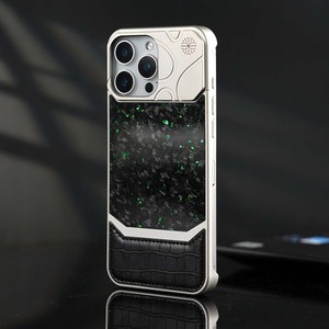 V-A03 Coques de téléphone portable en alliage d'aluminium et cuir en gros pour iPhone 13 14 15 16 17 Pro Max avec dos magnétique - Product Image 4