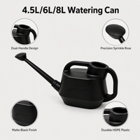 Arrosoir moderne en plastique noir 4,5L 6L 8L avec double poignée et bec long amovible en forme de rose pour l'arrosage des plantes de jardin, intérieur et extérieur