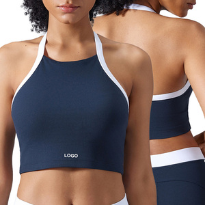 D25091 femmes licou cou <span class=keywords><strong>dos</strong></span> nu contrasté sport soutien-gorge haute élastique Semi fixe rembourré Yoga soutien-gorge loisirs - Product Image 2