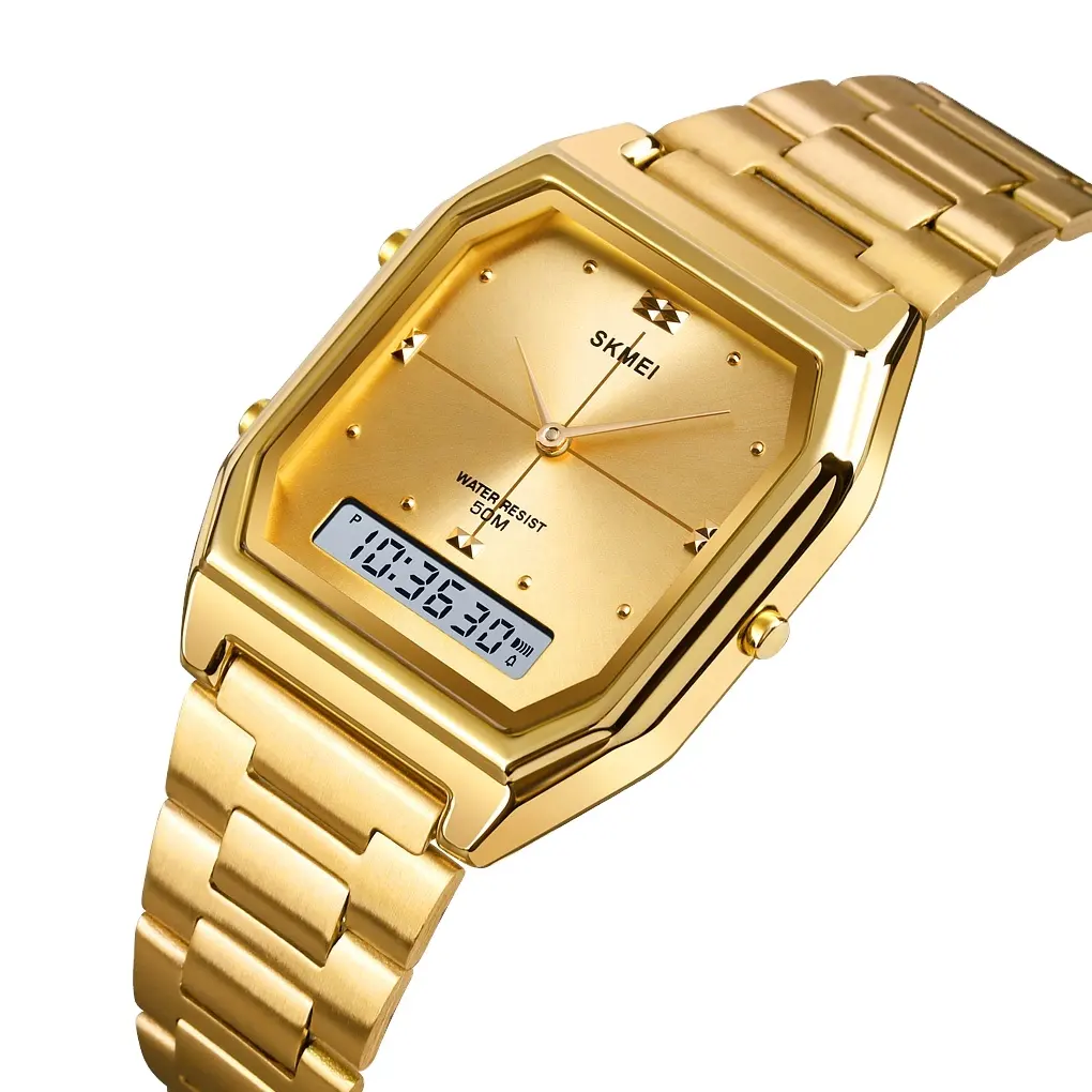 Skmei 1612 3time analog luxury best selling sports gold Stainless steel watches men branded fashion