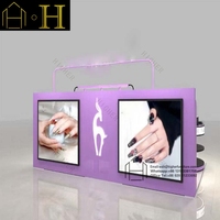 Kiosque à ongles de style moderne avec éclairage LED, tables en MDF et verre trempé