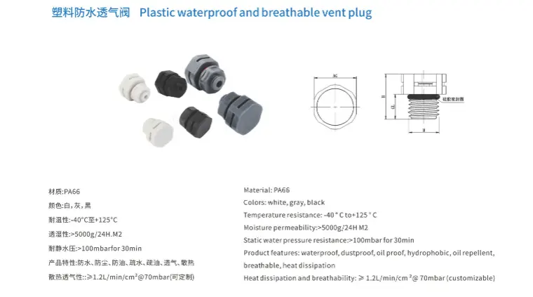 Nylon Black/ White Breathable Valve Vent Plug M12*1.5 M10 Plastic Air Vent Valve for High Pressure equipments ePTFE brass