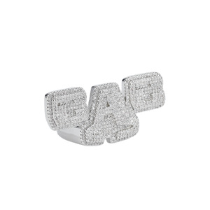 <b>Gag</b> Full Diamond <b>Ring</b> Letter Shape Micro Pave Unisex Adjustable Fashion Jewelry Party Style Silver - Product Image 5