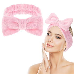 Bandeaux élastiques transparents en soie et coton, avec nœud tendance, pour spa facial et douche, en tissu polaire coloré et mignon pour femmes - Product Image 1