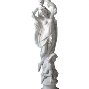 Marmo bianco uva lady statua della femmina di grandi dimensioni e piccolo angelo sculture in legno