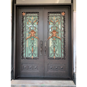 Puerta <span class=keywords><strong>de</strong></span> Hierro forjado principal francés <span class=keywords><strong>de</strong></span> entrada moderna, puerta doble - Product Image 1