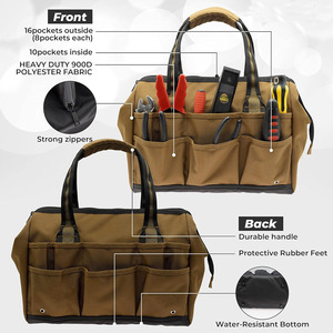 Wide-Mouth <b>Tool</b> Bag 14inch, Gear Bag, Multiple Purpose - for Plumbers, Electricians, Handymen Also Good Daily Use PKS-102 Waterp - Product Image 5