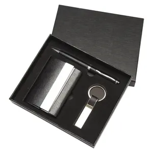 Promo kotak pena pemegang kartu kulit, Set hadiah bisnis promosi hadiah bisnis perusahaan dengan tempat kartu untuk bisnis
