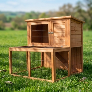 SDR012 SHUNDA Eco-Friendly Rabbit <b>Pet</b> House with Wood & Stainless Steel Quadrate Shape Horizontal Sliding Closure Print Pattern - Product Image 1
