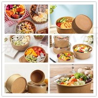 Groothandel wegwerp vierkante ronde papieren bekers verwarmbaar kraft waterdicht aangepaste print logo papieren salade poke bowl met PE deksel