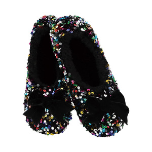 Chaussons de maison à paillettes pour femmes avec doublure en polaire douillette <span class=keywords><strong>semelle</strong></span> antidérapante Dazzle Bling Ballerina Style Sparkle Slipper Chaussettes - Product Image 4