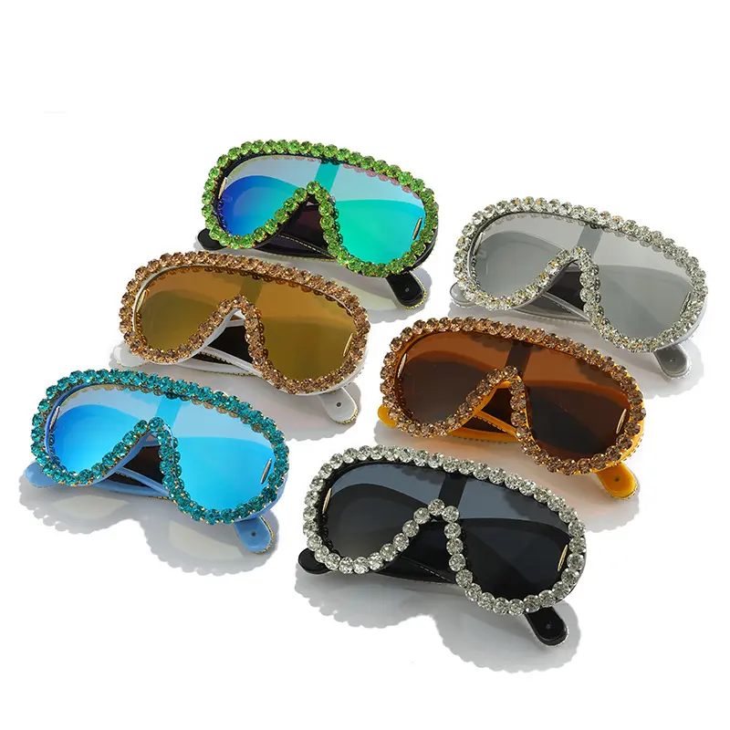 2023 роскошные женские солнцезащитные очки с логотипом на заказ, большие солнцезащитные очки с бриллиантами без оправы, цельные солнцезащитные очки для женщин