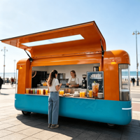 Remorque de restauration mobile avec barre de remorquage, grande fenêtre de service, conception optimisée pour le flux de clients, réduction des temps d'attente