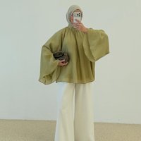 Haut musulman léger en crêpe pour femme, élégante blouse à manches longues, tunique modeste de style arabe de Dubaï pour le hijab 2026
