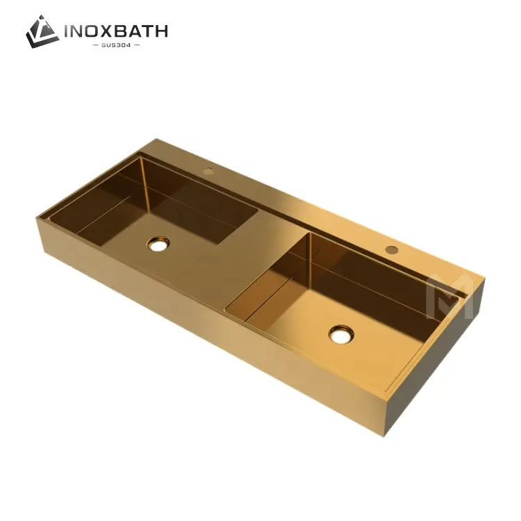 Mobili da bagno moderni su misura con superficie in oro spazzolato lavabo lavabo a parete lavello