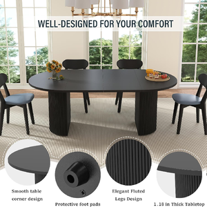 Mesa de Comedor Ovalada Moderna, Mesa de Cocina Redonda Extensible con Base Acanalada, Mesa de Comedor Extensible para 4-8 Personas - Product Image 6