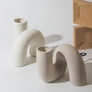 Jarrón de cerámica de diseño único para decoración de habitación, artesanía sencilla, jarrón de flores moderno escandinavo, adornos de cerámica trenzados geométricos