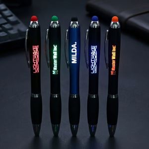 ปากกา LED พร้อมปลายสัมผัสหน้าจอ ราคาส่ง สำหรับโฆษณา พิมพ์โลโก้ตามสั่ง ปากกาลูกลื่นพลาสติกสีน้ำเงิน หมึกสีน้ำเงิน - Product Image 1