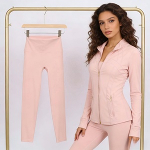 Ensemble <span class=keywords><strong>de</strong></span> <span class=keywords><strong>sport</strong></span> pour femmes, haut et leggings respirants à taille élastique, motif uni, ensemble <span class=keywords><strong>de</strong></span> yoga fitness 2 pièces, manches longues - Product Image 2