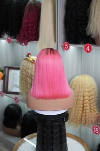 Perruque Bob Lace Front en Cheveux Humains Vierge Remy Marron/Rose Vif 13x4 HD pour Lace Transparente Lisse Soyeux - Product Image 3