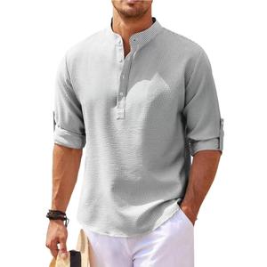 E0111ME41 Chemise à manches longues pour <span class=keywords><strong>homme</strong></span>, col roulé, couleur unie, chemise à carreaux, ananas, hauts décontractés, mode Sehe - Product Image 5