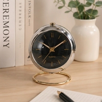 Réveil analogique sphérique rétro en métal avec fonction veilleuse, horloge de table à quartz pour la maison et le bureau