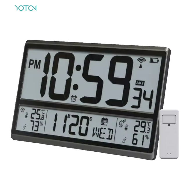 Radio Controlled Clock with Indoor Outdoor Temperature and Humidity  Digital Display Smart Table Clocks